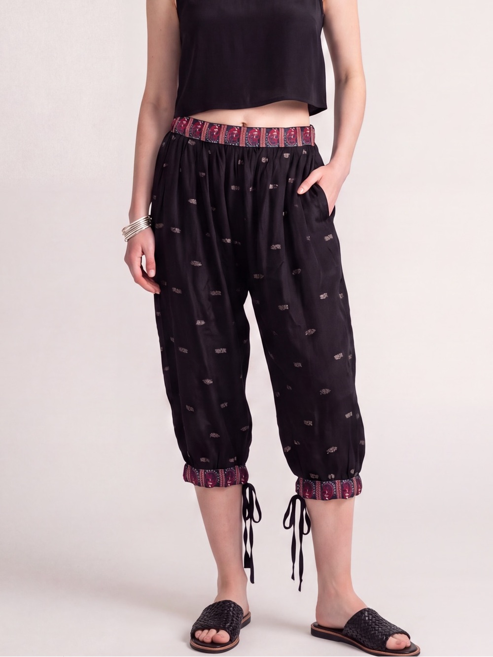 Boho Chic silk paisley Cropped Harem Pants yogi bohemian bali